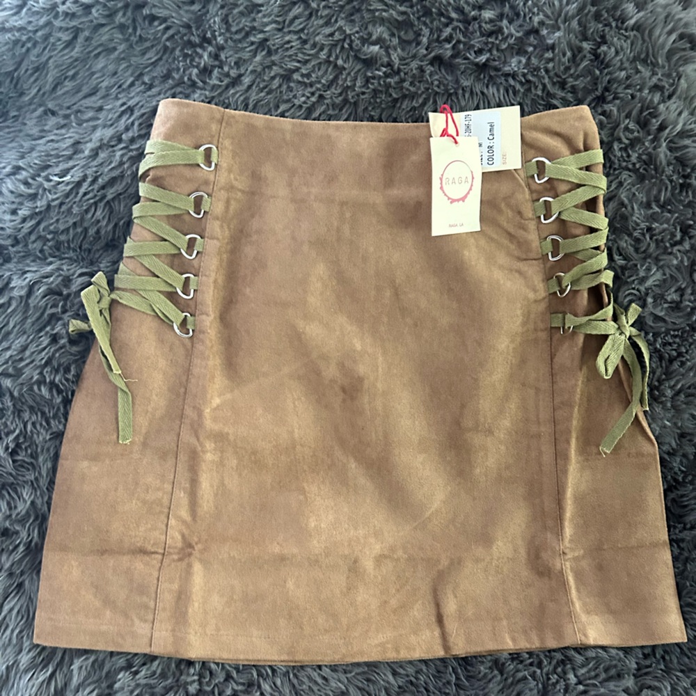 RAGA faux suede mini skirt, camel color